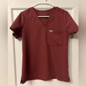 Figs Catarina Scrub Top- SMALL - Dark Cherry.